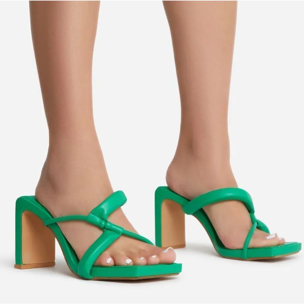 EGO Green Faux Leather Moody Padded Strap Square Toe Platform Heel Mule Size 7